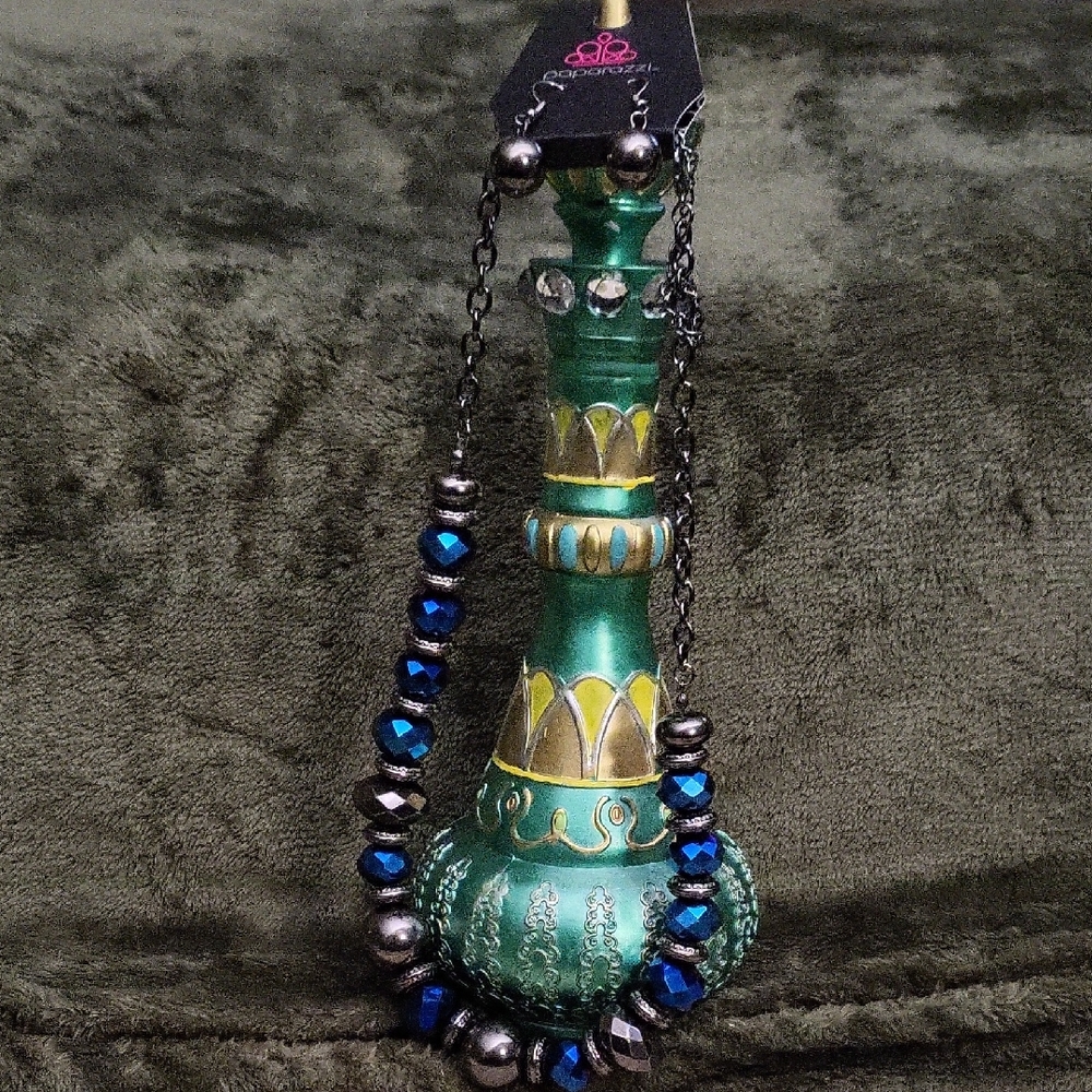 Paparazzi Black and Blue Beaded Necklace with Iridescent Finish